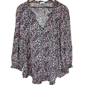 Mason & Belle Womens Floral Blouse Size 1X V-Neck Fall Autumn